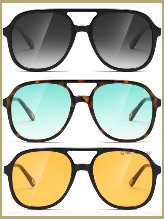 Retro Square Aviator Sunglasses Double Bridge UV400 Protection